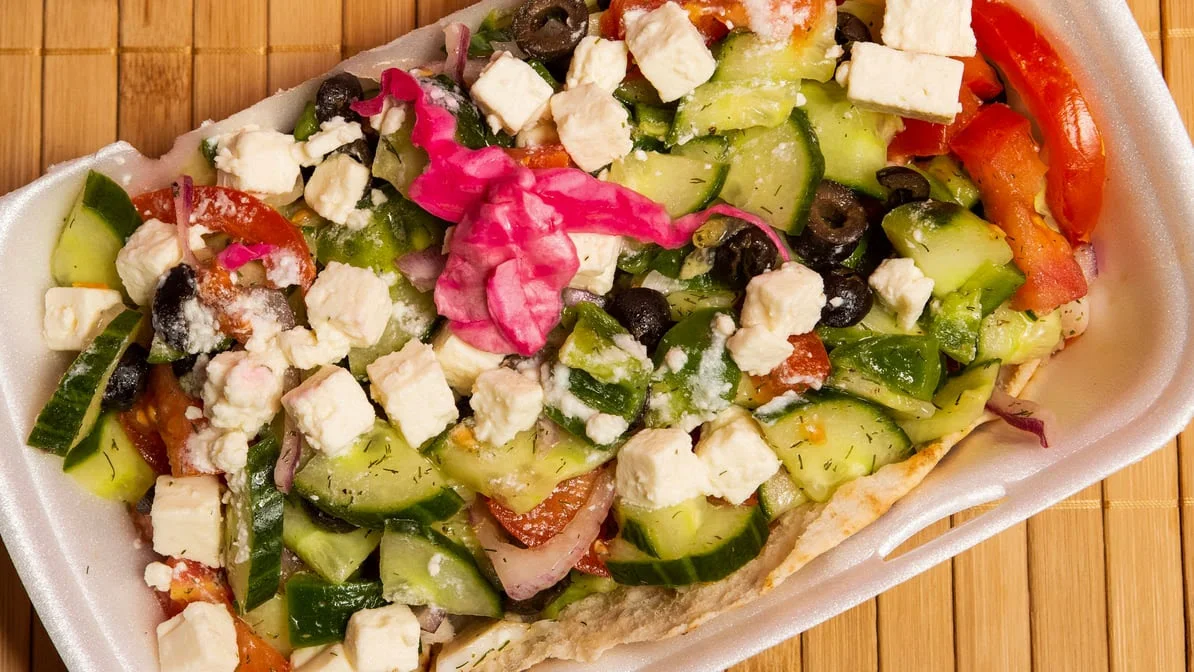 Greek salad with feta, olives and pickled vegetables – Aida's Donair, McKenzie Towne Calgary
